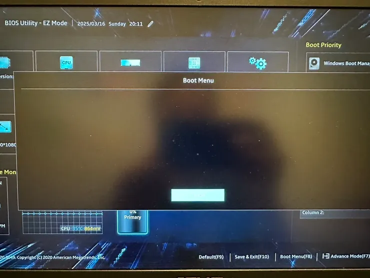 開機選單消失。