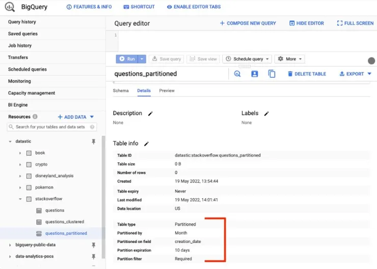 Google Big Query裡面的partition key
