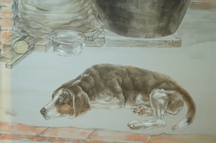 〈後院清晨〉局部－老狗