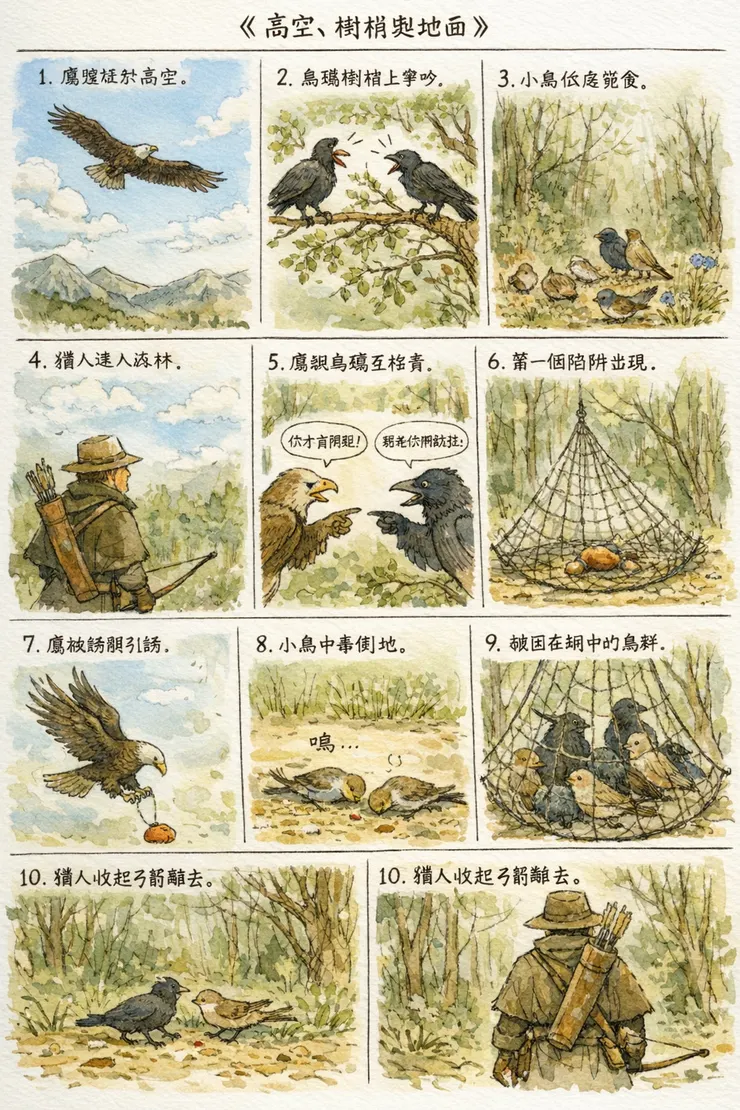 老鷹、烏鴉、小鳥與獵人分別象徵什麼呢?