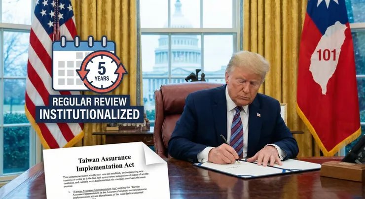 川普簽署《台灣保證實施法案》,象徵美台關係進入「每五年定期審查」的制度化新時代。
