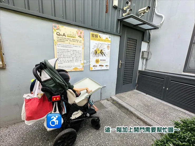 左側的門通往店家室內及店鋪,右側通往取蜜器材區。