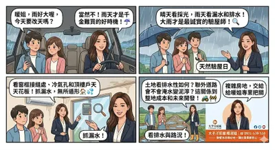 下雨天看屋/看地?帶您抓漏水；看排水，買得更安心!