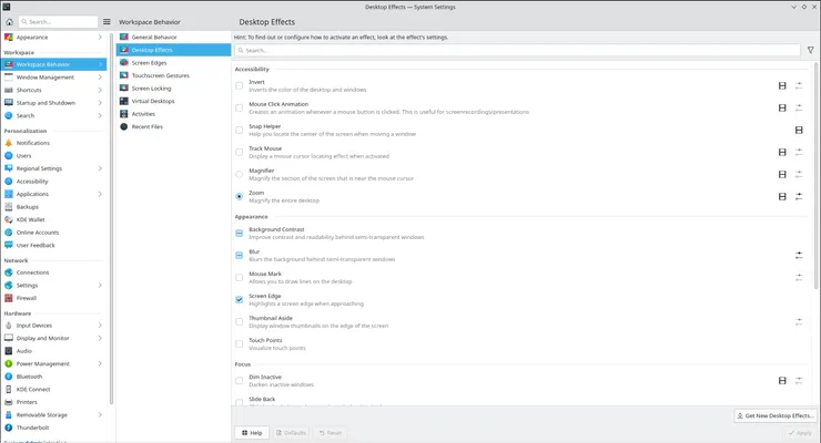 KDE提供調整的選項很多，對於有些人來說可能會覺得很複雜