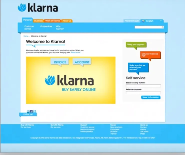 Klarna 早期網站畫面,Source: TechCrunch