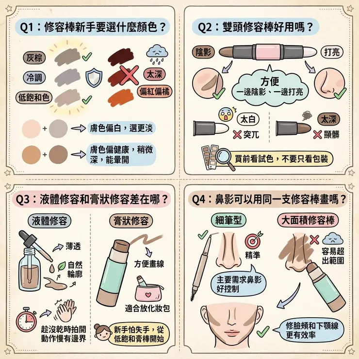 修容棒常見問題：鼻影、色號、液體修容怎麼選
