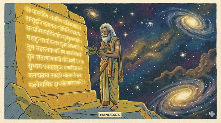 在東南亞的古典法律中，法典常相傳是印度仙人摩奴在宇宙的邊界發現了經文，抄寫後獻於王室，而成為了宇宙法則的人間化。 圖為Gemini3所製。