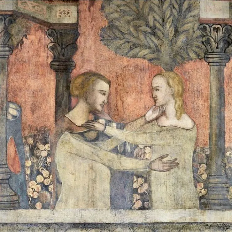 2/4 The story of the Chatelaine of Vergy, painted in the 14th century on the walls of Palazzo Davanzati, Florence.