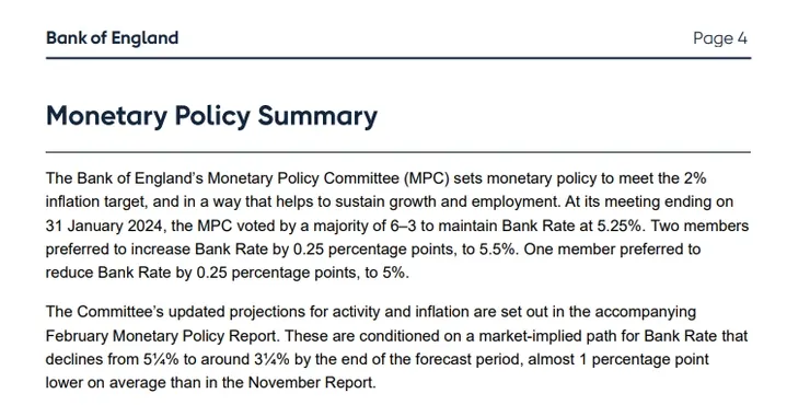 英国央行1月利率决议：维持基准利率不变 鹰派措辞有所软化