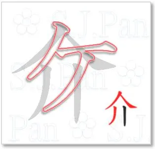 片假名「ケ」的字源是「介」。