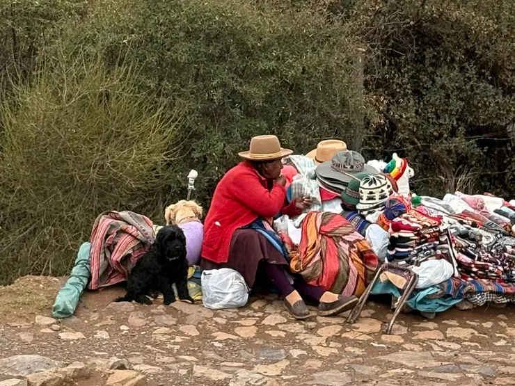 白耶穌像旁的攤販與狗狗