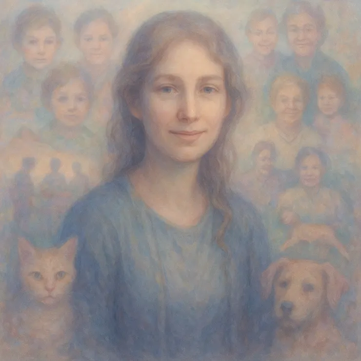 She moved with a quiet reverence through each family's archive, carefully cataloguing every fragment, every smile caught mid-bite, every pair of eyes peeking through time.