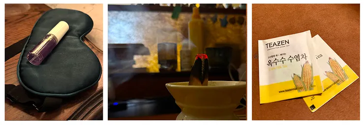 夜晚必備物品 | 薰衣草噴霧 眼罩 聖木 熱茶