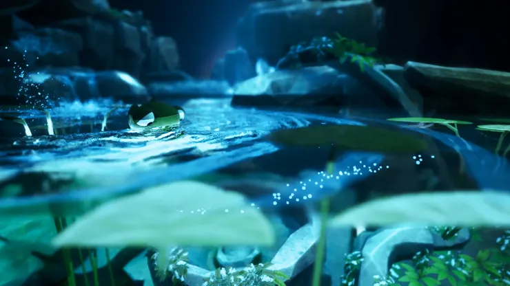 小蛙活動的水池設計兼具美感與真實。（圖片來源：https://kfa.kcg.gov.tw/tw/kaohsiung-vr-content/A1CC5E365F84）