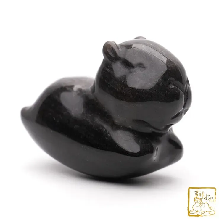 銀沙黑曜石搖搖水豚 76g 舒壓療癒