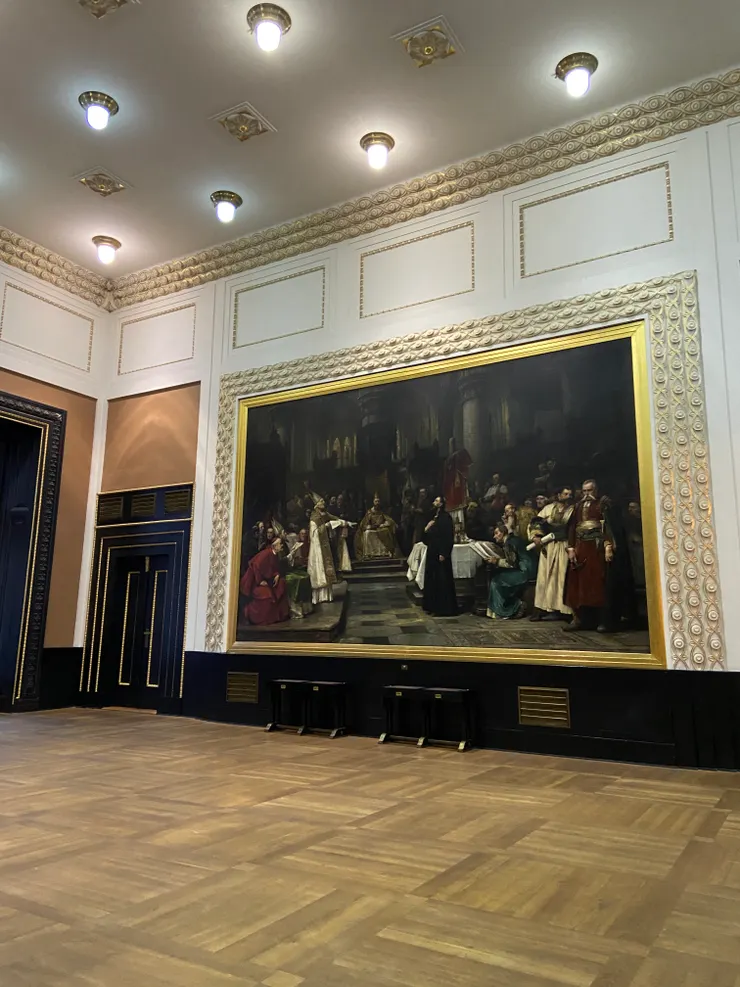 下方的小桌子高度約100公分高，可以對照一下這幅油畫的大小