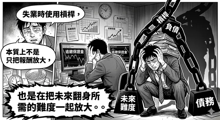 失業時使用槓桿，本質上不是只把報酬放大，也是在把未來翻身所需的難度一起放大。