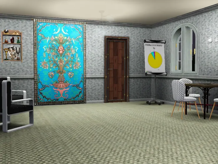 麥可辦公室的門沒有玻璃窗，完全看不見裏面和外面。(隔音設備也做得很好。)