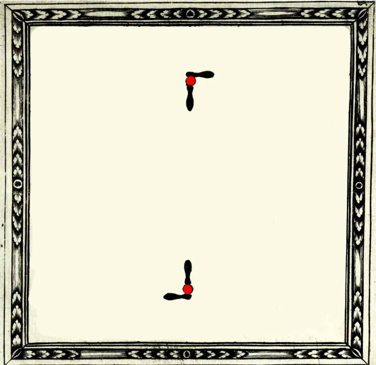 紅色意味著兩個劍客的原點,沒有移動前的兩個點。