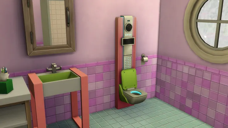 馬桶和洗手盆用了桃紅色。