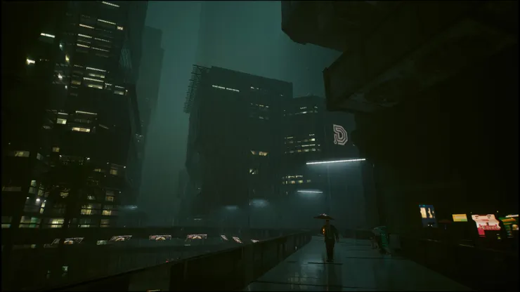 雨夜，高樓間 ，可惜個人遊玩過程似乎沒碰到幾次這樣的天氣