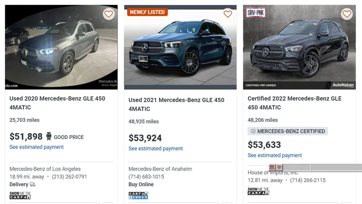 不同年份的BENZ GLE450價格