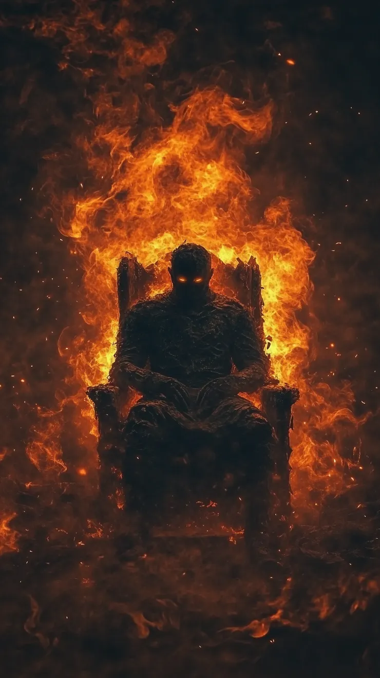 Gwyn, Lord of Cinder, on his throne, but his form is almost entirely ash and embers