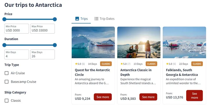 擷取自專辦南北極旅遊的Polartour旅行社官網。