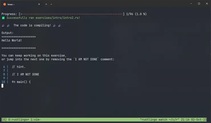 rustlings intro2 OK