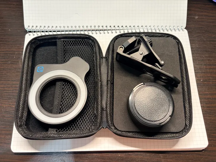 鏡頭、夾具、保護盒、補光燈、擦拭布