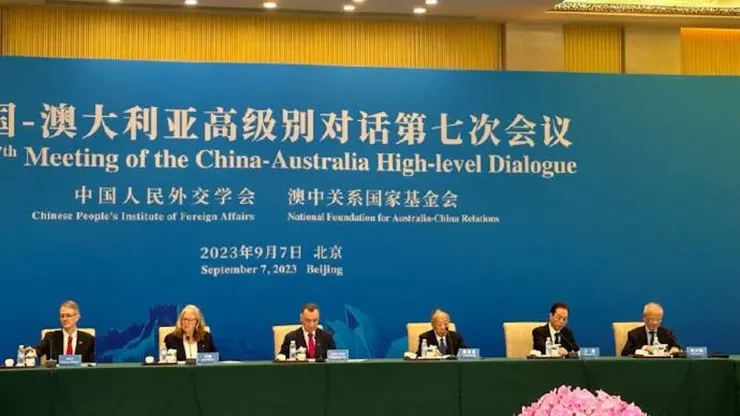 中國與澳洲2023年9月7日上午在北京舉行第七次高級別對話，為兩國自2020年以來首次展開高級別對話。（央視）