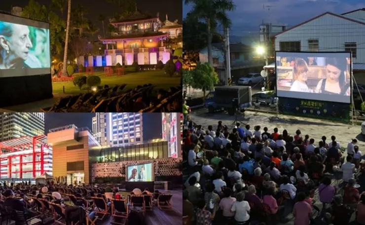 台灣在戶外放映電影的情景，圖片來源：自由時報電子版