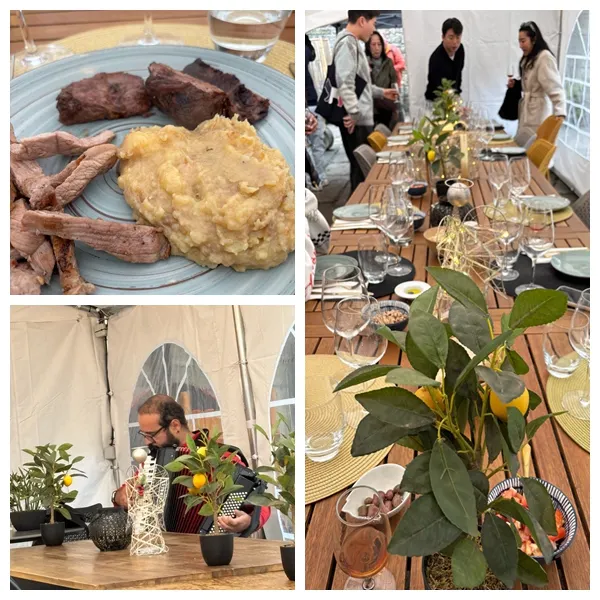 行程中包含午餐。原本以為只是會在一家酒廠簡單以下酒菜帶過，但沒想到竟然是在戶外的夢幻空間中，認真地享用一餐、品酒和聽音樂。