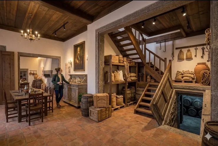 儲藏間有通往地下室及二樓的階梯入口