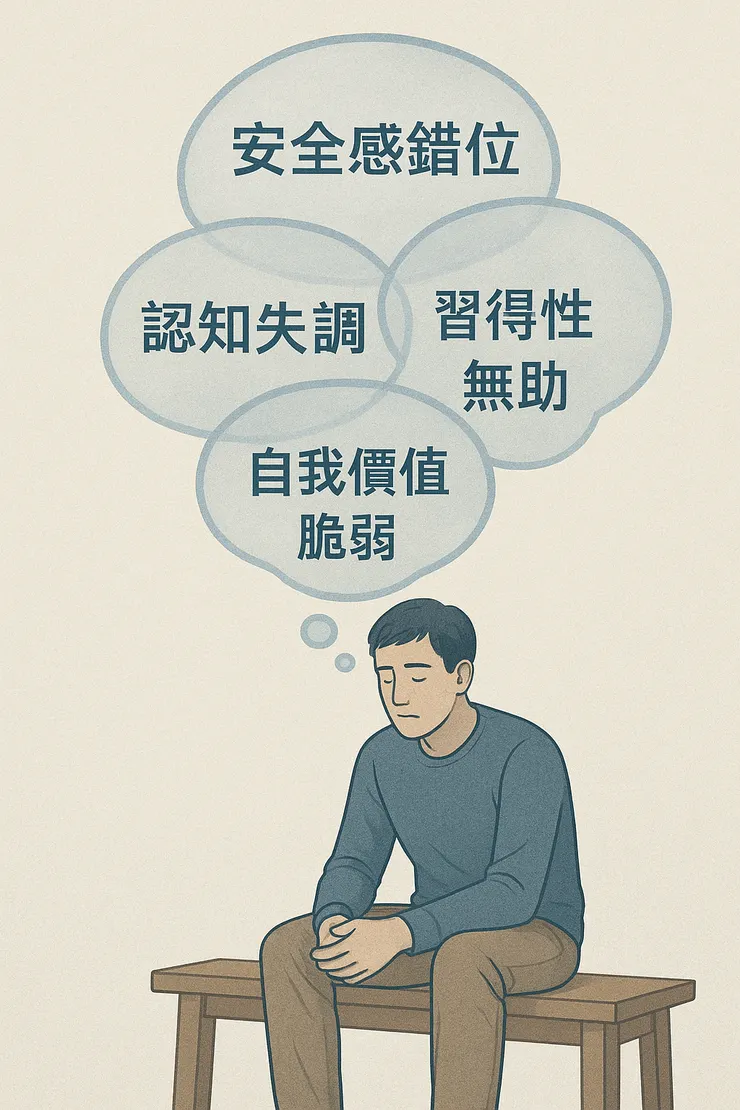 硬板凳症候群的心理結構。〈本示意圖由AI協助生成。〉