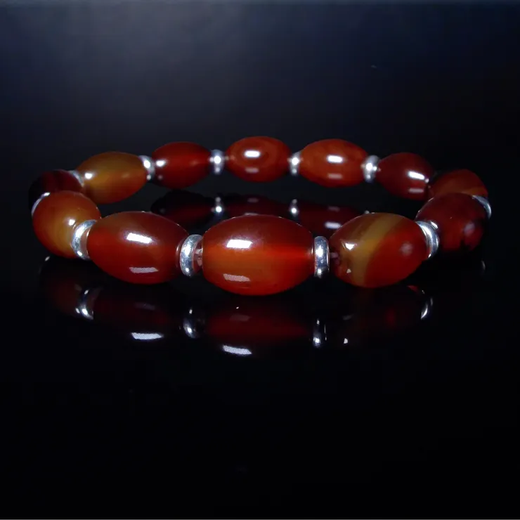 深紅瑪瑙與14k銀：穩魅之環 男士手鍊