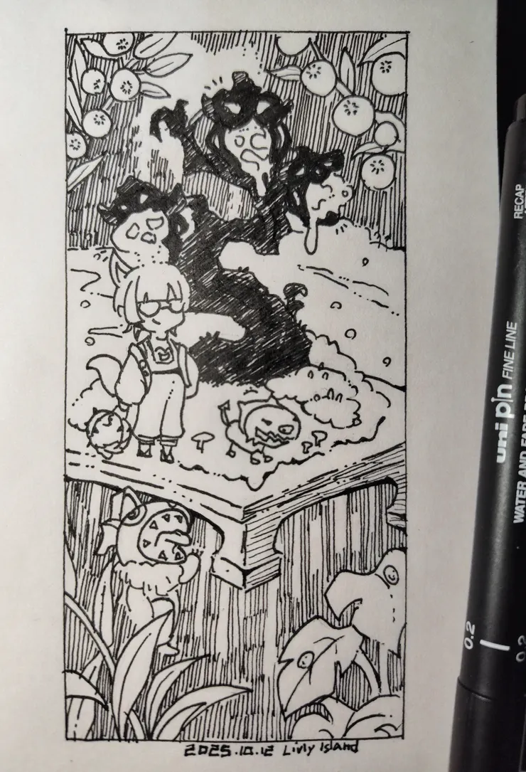 黑色簽字筆上色，後面樹幹最後沒塗好，失敗了：）