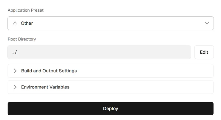 vercel 建立專案畫面,Root Directory 應填入專案資料夾
