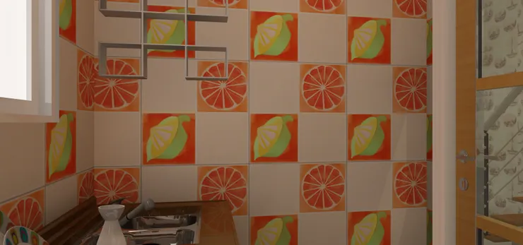 這款磁磚的畫風是水彩畫，色調艷麗，線條柔和。