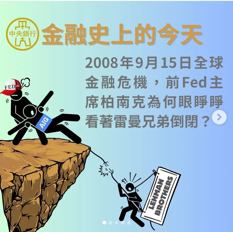 2008年9月15日雷曼兄弟宣布倒閉,並擴大成舉世震驚的全球金融危機 2021/10/12