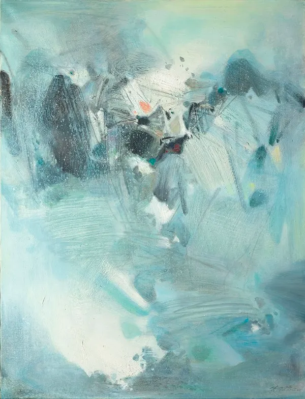 沒有特別找朱德群老師的1951年作品，這是老師最知名的雪景系列《雪景系列—冬景》，1985-1986。