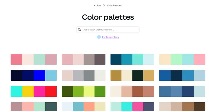 Canva Colors 提供多種 4 色組合，可作為靈感參考