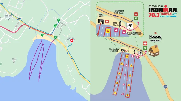 當下浪大游到暈浪,從游泳路徑看的出來我很努力在定位