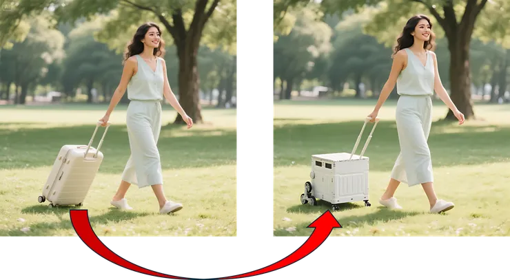 Prome AI幫潔莉把行李箱換成摺疊購物車