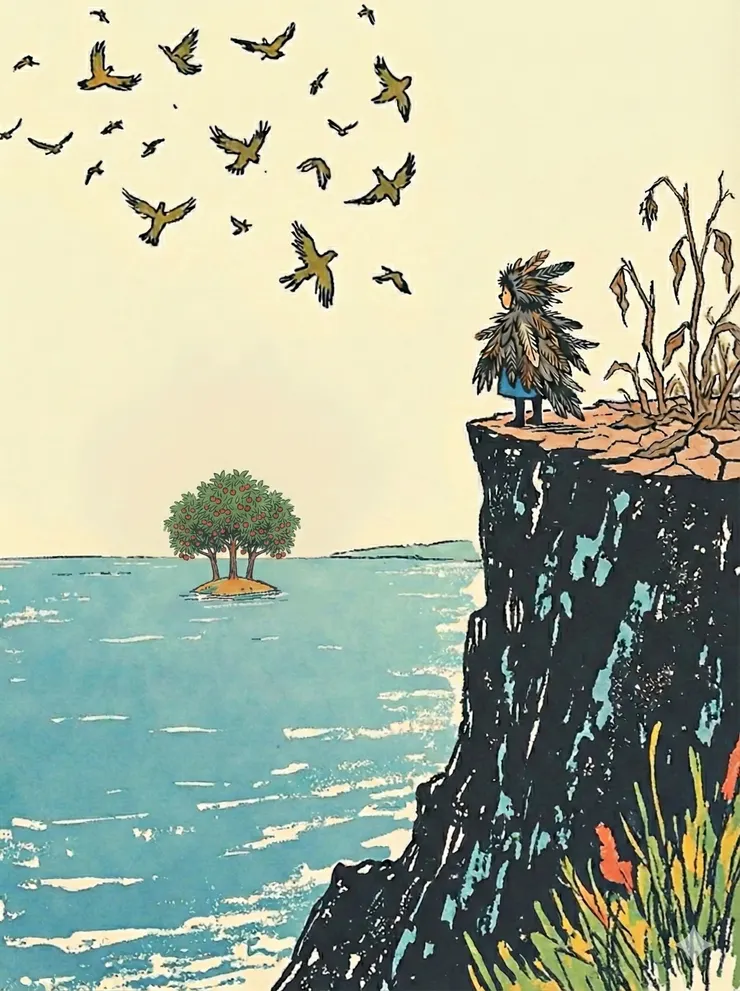 阿蘭西和鳥。AI製圖。