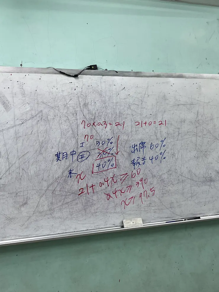 寫在補習班白板上的計算過程