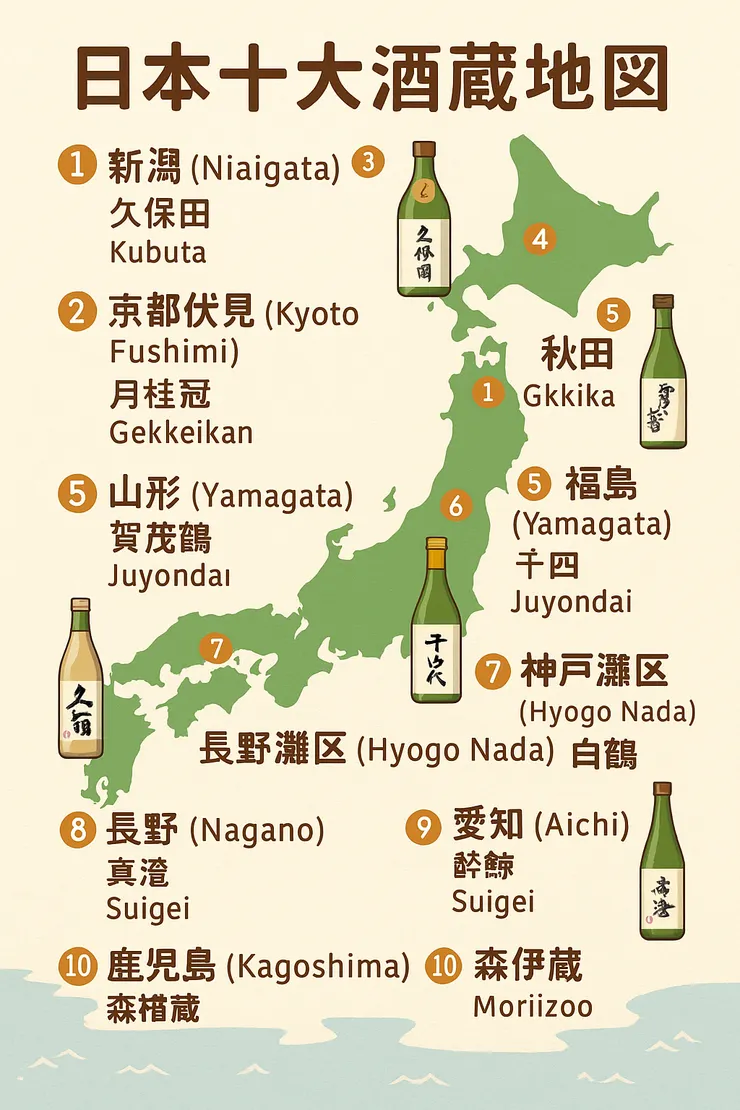 日本十大酒藏地圖:新潟・京都・秋田的名釀
