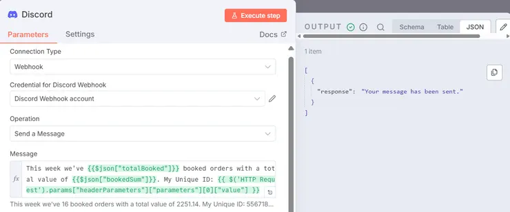 Discord 節點執行結果畫面