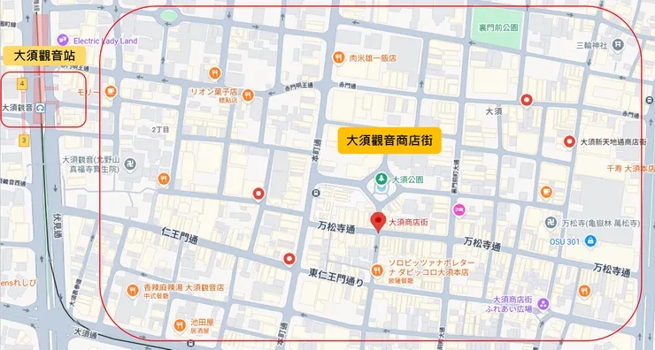 大須觀音商店街範圍（source: Google map)