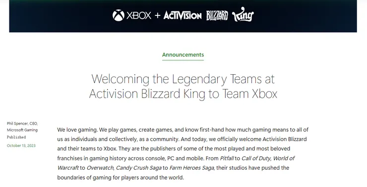 微软以687亿美元收购动视暴雪、King